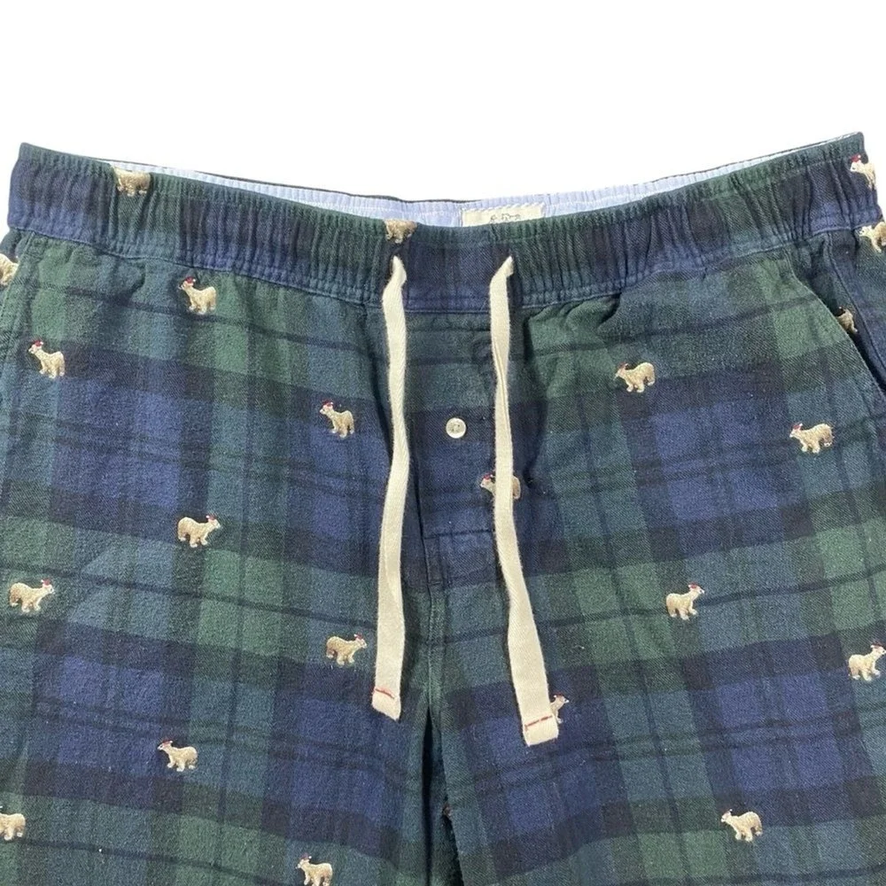 J Crew Mens XL Polar Bear Pajama Pants Plaid Flannel Christmas Embroidered